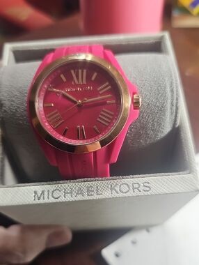 Michael Kors Hot Pink Silicone Watch with Gold-Tone Accents